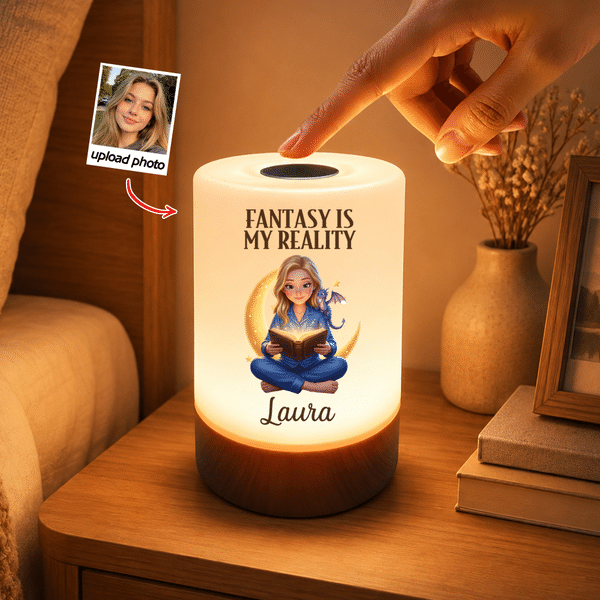 Personalized 3D-Effect Artwork Cartoon Reader Photo Rechargeable Touch Control LED Night Light with Name Birthday Gift for Friends Bookworms Kids