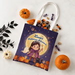 Gepersonaliseerde Halloween-thema fotodraagtas met pompoen, spook, vleermuis en stripfiguur, voorzien van naam – Halloween-cadeau voor kinderen