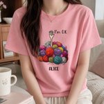 Personalized Cute Yarn Ball I'm OK T‑shirt Sweatshirt Hoodie with Name Daily Weekend Getaway Wear Birthday Gift  for Knitting Lovers Crafters