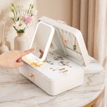 Personalized Birth Flower Bouquet Multi-Compartment Jewellery Box with LED Makeup Mirror Travel Essential Birthday Gift for Women