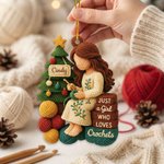 Personalized 2D Crochet Girl Yarn Wooden Acrylic Christmas Tree Ornament with Name Home Decor Christmas Gift for Crochet Lovers