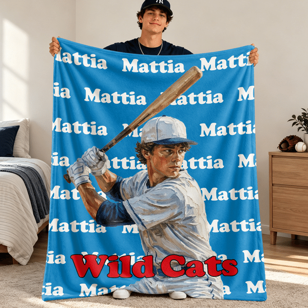 Personalized Oil Painting Style Photo Baseball Theme Soft Throw Blanket with Name and Text Home Decor Birthday Game Day Gift for Baseball Players