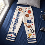 Personalized Cartoon Ball Sports Quilt-Effect Pattern Soft Pajama Pants with Name and Initial Daily Use Birthday Gift for Family Boys Kids