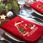 Personalized 3D-Effect Artwork Christmas Initial 100% Cotton Red Napkin with Name Table Decor Christmas Gift for Families Couples Kids