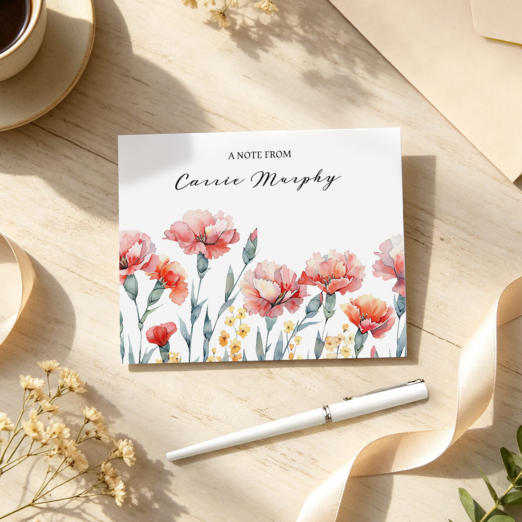Personalisierte, faltbare Notizkarte mit Geburtsblume, Namen und Umschlag – 20er-Set – Schreibwaren für den täglichen Gebrauch – Geburtstagsgeschenk für sie