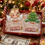 Personalized Reindeer Santa Claus Glitter Acrylic Money Holder Christmas Ornament with Name Christmas Tree Decor Holiday Party Gift for Kids