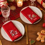 Serviette de table personnalisée pour Noël, avec le Père Noël et une initiale, rouge, 100 % coton, avec prénom, décoration de table, cadeau de Noël pour la famille et les amis
