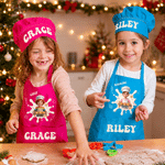 Personalized 3D-Style Art Photo Adjustable Kid Apron Chef Hat Set with Name and Text Baking Birthday Gift for Boys Girls