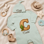 Personalized Western-Style Initial 100% Cotton Baby Romper Hat Set with Name Baby Shower Gift for Newborns