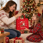Bolsa de yute resistente y personalizada, con diseño artístico en 3D: Papá Noel, copo de nieve, acebo e iniciales, con nombre; regalo de Navidad para niños, familiares y amigos