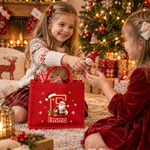 Bolsa de yute resistente y personalizada, con diseño artístico en 3D: Papá Noel, copo de nieve, acebo e iniciales, con nombre; regalo de Navidad para niños, familiares y amigos