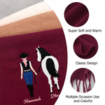 Personalized Multicolor Horse and Rider Embroidered Name Soft Warm Scarf with Tassel Winter Accessory Anniversary Birthday Gift for Horse Lovers