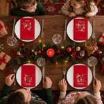 Serviette de table personnalisée pour Noël, avec le Père Noël et une initiale, rouge, 100 % coton, avec prénom, décoration de table, cadeau de Noël pour la famille et les amis