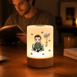 Personalized Cartoon Character Dimmable Touch Control Rechargeable Night Light with Name and Birth Flower Bedroom Decor Birthday Gift for Book Lover