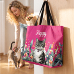 Personalisierter Haustier-Foto Shopper mit Geburtsblumen & Namen | großes Fassungsvermögen | Tragetasche | Tote Bag | Geburtstagsgeschenk für Frauchen