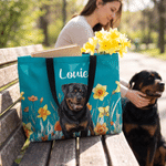 Personalisierter Haustier-Foto Shopper mit Geburtsblumen & Namen | großes Fassungsvermögen | Tragetasche | Tote Bag | Geburtstagsgeschenk für Frauchen