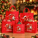 Bolsa de yute resistente y personalizada, con diseño artístico en 3D: Papá Noel, copo de nieve, acebo e iniciales, con nombre; regalo de Navidad para niños, familiares y amigos