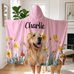 Personalised Multicolour Pet Photo Birth Flower Soft Hooded Blanket with Name Bedroom Decor Birthday Gift for Pet Owners Lovers
