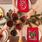 Personalized 3D-Effect Artwork Christmas Initial 100% Cotton Red Napkin with Name Table Decor Christmas Gift for Families Couples Kids