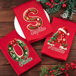 Personalized 3D-Effect Artwork Christmas Initial 100% Cotton Red Napkin with Name Table Decor Christmas Gift for Families Couples Kids