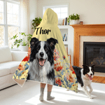 Personalised Multicolour Pet Photo Birth Flower Soft Hooded Blanket with Name Bedroom Decor Birthday Gift for Pet Owners Lovers