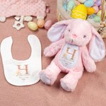 Personalized My First Easter Cute Plush Stuffed Animal Toy Bib with Name and Year Easter Gift for Kids Babies Newborns