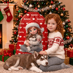 Personalized 3D-Style Artwork Santa Hat Character Photo Canvas Drawstring Gift Bag with Name Christmas Party Gift for Boys Girls
