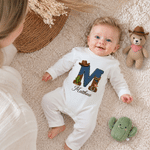 Personalized Western-Style Initial 100% Cotton Baby Romper Hat Set with Name Baby Shower Gift for Newborns