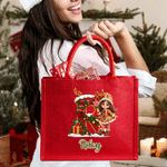 Personalized 3D-Effect Artwork Christmas Cartoon Character Photo Large Capacity Red Tote Bag with Initial and Name Christmas Gift for Kids Family