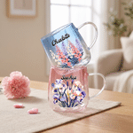 Personalised Birth Flower 3D Heart Ornament Gradient Style Glass Mug with Name Daily Use Birthday Anniversary Gift for Women Family Friends