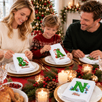 Personalized Christmas-Themed Cartoon Character Initial 100% Cotton Napkin with Name Table Decoration Christmas Gift for Kids Family