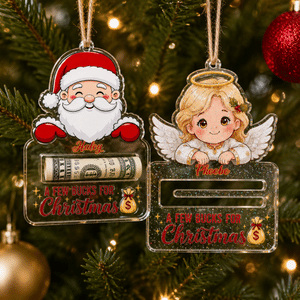 Personalized Reindeer Santa Claus Glitter Acrylic Money Holder Christmas Ornament with Name Christmas Tree Decor Holiday Party Gift for Kids