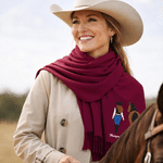 Personalized Multicolor Horse and Rider Embroidered Name Soft Warm Scarf with Tassel Winter Accessory Anniversary Birthday Gift for Horse Lovers