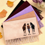 Personalized Multicolor Horse and Rider Embroidered Name Soft Warm Scarf with Tassel Winter Accessory Anniversary Birthday Gift for Horse Lovers