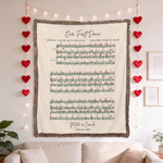 Personalised Floral Wedding First Dance Song Sheet Music Soft Cosy Tassel Throw Blanket with Name and Date Anniversary Gift for Couple