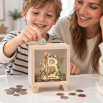 Personalized Cute Forest Animal Initial Wooden Money Box Piggy Bank with Name Birthday Anniversary Gift for Kids