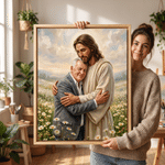 Personalised Daisy Garden Jesus' Embrace Photo Canvas Prints with Name Home Decor Birthday Gift for Faith Believers