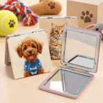 Personalised Oil Painting Style Pet Photo Compact Heart Round Square Makeup Mirror with Name Portable Birthday Wedding Party Gift for Pet Lovers