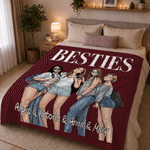Personalized 3D‑Effect Artwork American Comic Style Character Photo Soft Throw Blanket with Name Text and Title Birthday Christmas Gift for Besties