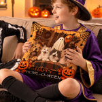 Fodera per cuscino morbida personalizzata con foto del proprio animale domestico e un fantasma di Halloween che fa “Boo”, con nome; decorazione per la casa e regalo per la festa di Halloween per gli a