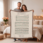 Personalised Floral Wedding First Dance Song Sheet Music Soft Cosy Tassel Throw Blanket with Name and Date Anniversary Gift for Couple