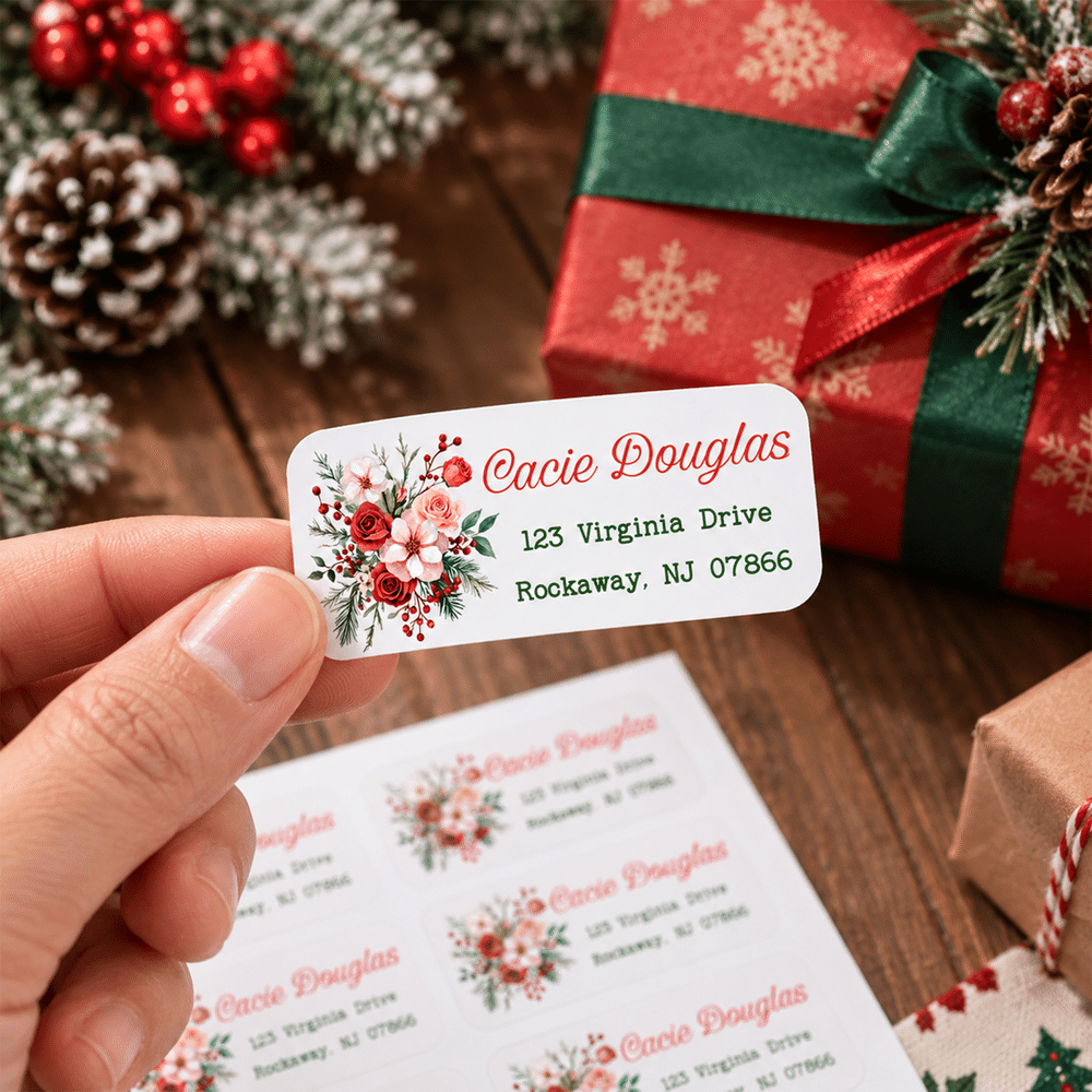 Personalised Watercolor Christmas Theme Sticker with Name and Address Gift Decoration Christmas Party Gift for Family Kids 3