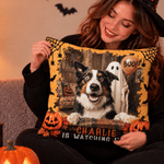 Fodera per cuscino morbida personalizzata con foto del proprio animale domestico e un fantasma di Halloween che fa “Boo”, con nome; decorazione per la casa e regalo per la festa di Halloween per gli a