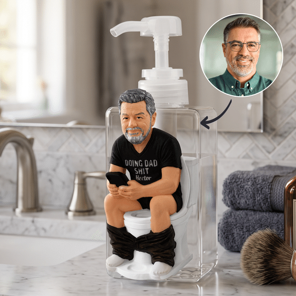 Personalized Funny Photo Dad Hidding In The Bathroom With Phone Pump Soap Dispenser with Name Father's Day Birthday Gift for Dad Husband