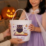 Personalised Ghost Pumpkin Halloween Theme Canvas Candy Bucket Bag with Name Trick or Treat Party Halloween Gift for Boys Girls