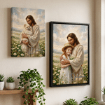 Personalised Daisy Garden Jesus' Embrace Photo Canvas Prints with Name Home Decor Birthday Gift for Faith Believers