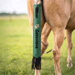 Sac de protection pour queue de cheval personnalisé, orné d'un motif de cheval rose, avec prénom et franges – Pour le pansage quotidien, les concours hippiques et comme cadeau pour les propriétaires e