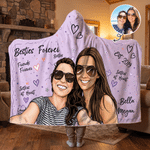 Personalized Besties Friends Sisters Forever Photo Soft Throw Hooded Blanket with Name and Year Anniversary Birthday Gift for Best Friends