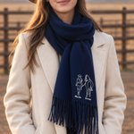 Personalised Embroidered Rider Horse Silhouette Warm Soft Scarf with Name and Tassel Daily Wear Horseback Riding Ranch Birthday Gift for Men Women