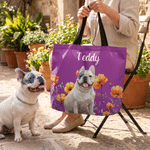 Personalisierter Haustier-Foto Shopper mit Geburtsblumen & Namen | großes Fassungsvermögen | Tragetasche | Tote Bag | Geburtstagsgeschenk für Frauchen